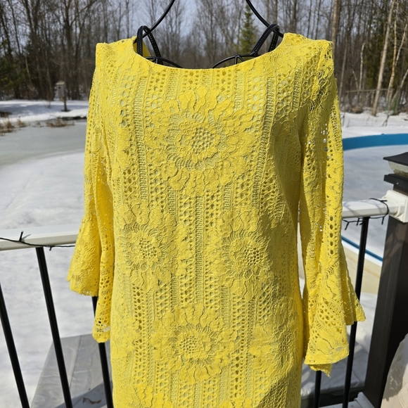 Sangria Yellow Lace Dress, size 10 EUC - Picture 3 of 14
